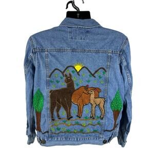 Alpaca Connection Big Alpaca Embroidery Denim Jacket Trucker Size XL Button Up
